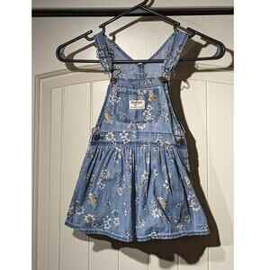 OshKosh B'Gosh Floral Denim Bibbed Jumper Skirt Baby Sz 24M